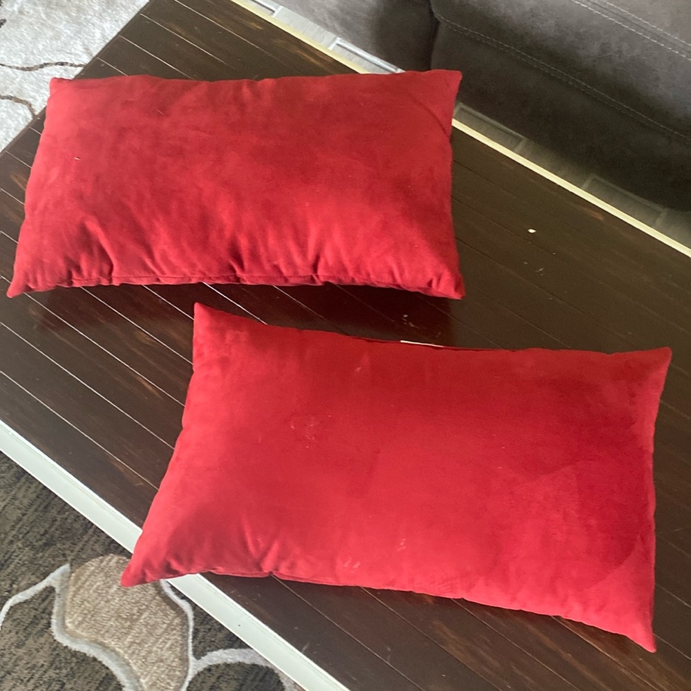 Pig Skin Suede Red Pillows 23” x 12” x 6” thick. SO SOFT